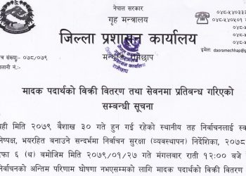 मादक पदार्थ सेबन र बिक्रि बितरणमा रोक