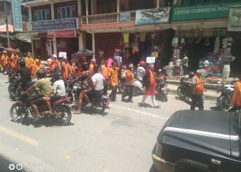 राप्रपा रामेछापले मन्थलीमा निकाल्यो शंख घंट जुलुस